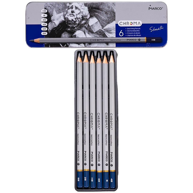 Набір простих олівців Marco CHROMA у металевому пеналі 6 штук