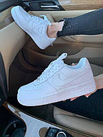 Женские кроссовки Nike Air Force 1 07 White One Обувь Найк Аир Форсы белые низкие кожаные 43