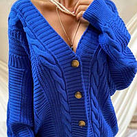 Женский свитер кардиган вязаный тёплый синий разных цветов единый размер 44-52 удлинённый свободный Турция