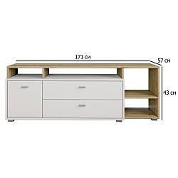 Підлогова тумба під телевізор з шухлядами та полицями Соло 171 см дуб крафт золотий з білим фасадом у вітальню