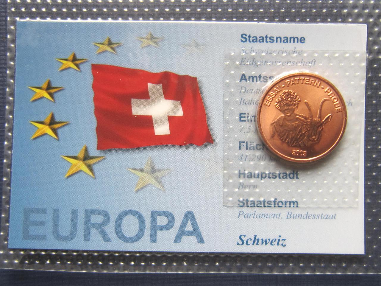 Монета 5 евроцентов Швейцария 2003 Проба Европроба фауна коза UNC запайка - фото 3 - id-p385930717