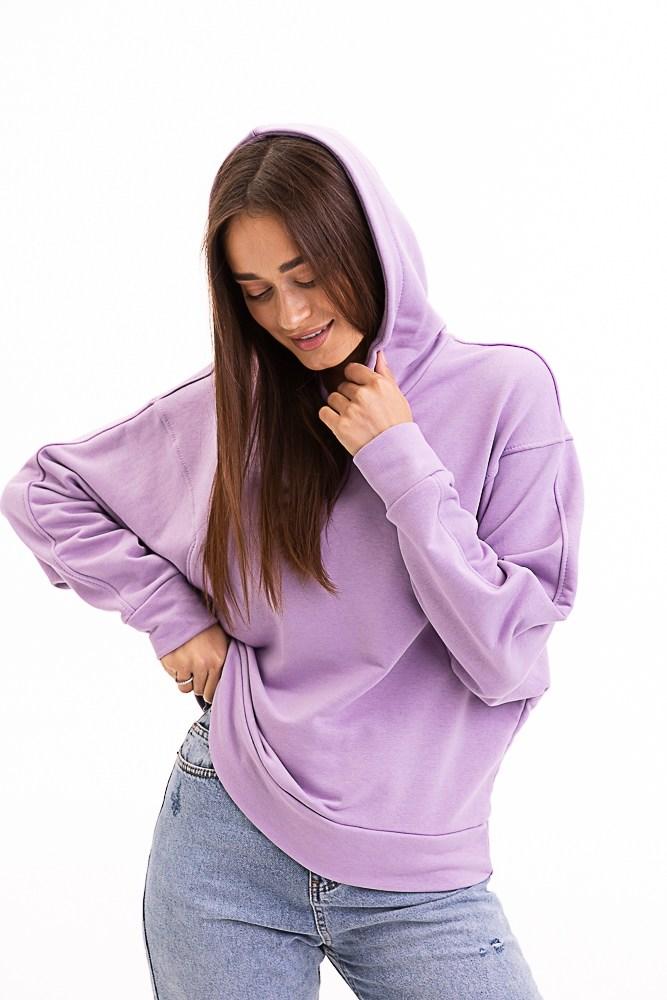 Жіноча однотонна тонка толстовка з капюшоном великого розміру оверсайз, фото 1