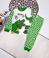 Пижама детская хлопковая от 1 до 3 лет с ярким принтом "Крокодил" в зеленом цвете