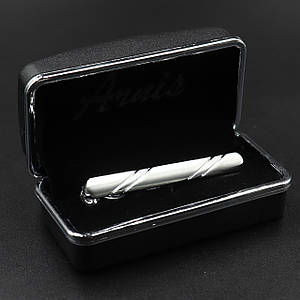 Затискач для краватки No 6 сріблястий із насічками сталь Stainless Steel розмір 55 мм футляр чорного кольору