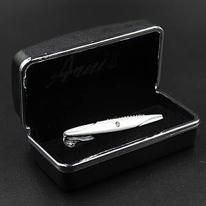 Затискач для краватки No 1 сріблястий із кристалом сталь Stainless Steel розмір 55 мм футляр чорного кольору