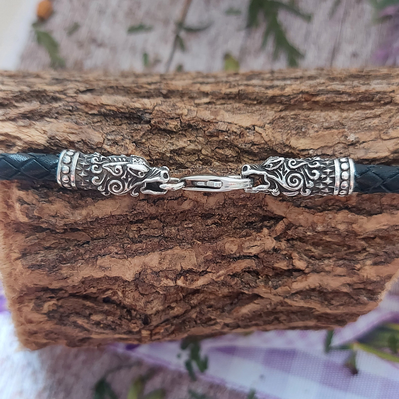 Голови Драконів, Дракон, 5 мм шнур шкіряний плетений зі срібними 925пр. кінцівками та замком.