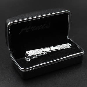 Затискач для краватки No 5 сріблястий із кристалом сталь Stainless Steel розмір 55 мм футляр чорного кольору