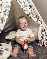 Вигвам молочный с серым универсальный "Индейцы" Светлая палатка для мальчика или девочки. домик для игр