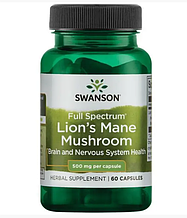 Їжовик гребінчастий Swanson Full Spectrum Lion's Mane Mushroom 500 mg 60 Caps