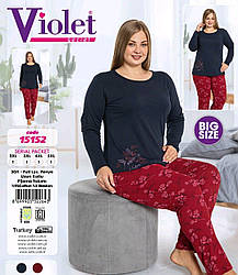 Піжама домашня жіноча «Violet Big Size» з бордовими штанами (2XL-5XL)