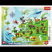 Пазлы Trefl 31341 (Рамочные) - "Карта Европы с животными" /25 элементов