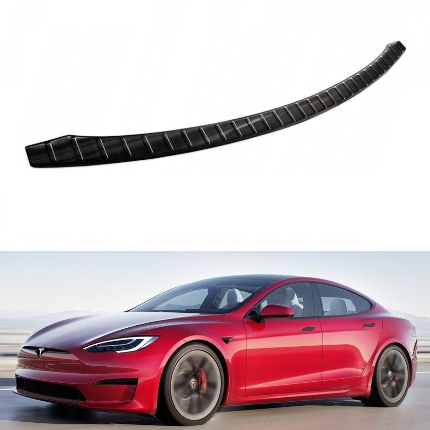 Захисна накладка на задній бампер для Tesla Model S Liftback 2012-2022 /чорн.нерж.сталь/