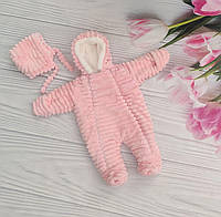 Человечек для новорожденных Шиншилка махра шапочка с завязками, в одном размере 56-62 р-р, розовый