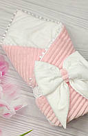 Конверт одеяло Шиншилка на выписку, в кроватку, в коляску, бант-резинка, махра, розовый