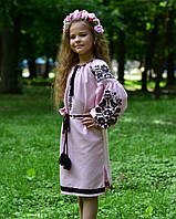 Детское розовое вышитое платье № 2030
