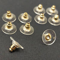 10 шт - Заглушки для сережек железные с пластиковой вставкой 10x6 мм, цвет - Золото