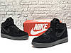 Чоловічі зимові кросівки Nike Air Force Winter Total Black High Найк Аір Форс чорні замкові з хутром високі, фото 6