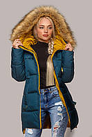 Зимняя женская куртка Лиза цвет волна с опушкой мехом енот, р. 44- 56