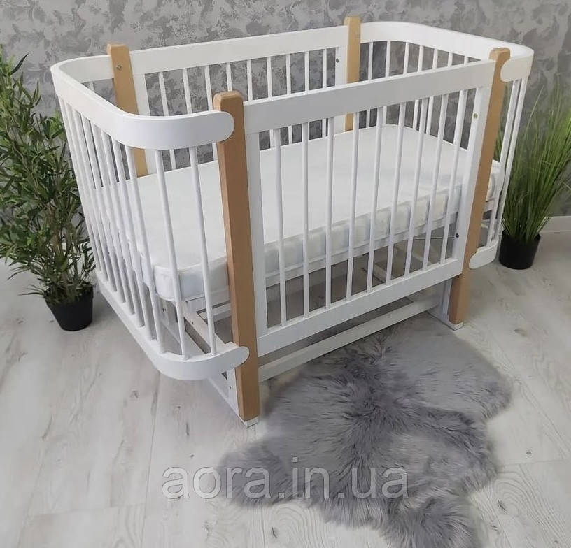 Дитяче ліжечко Монако з маятником+ Матрац колір Білий + Сірий, фото 1