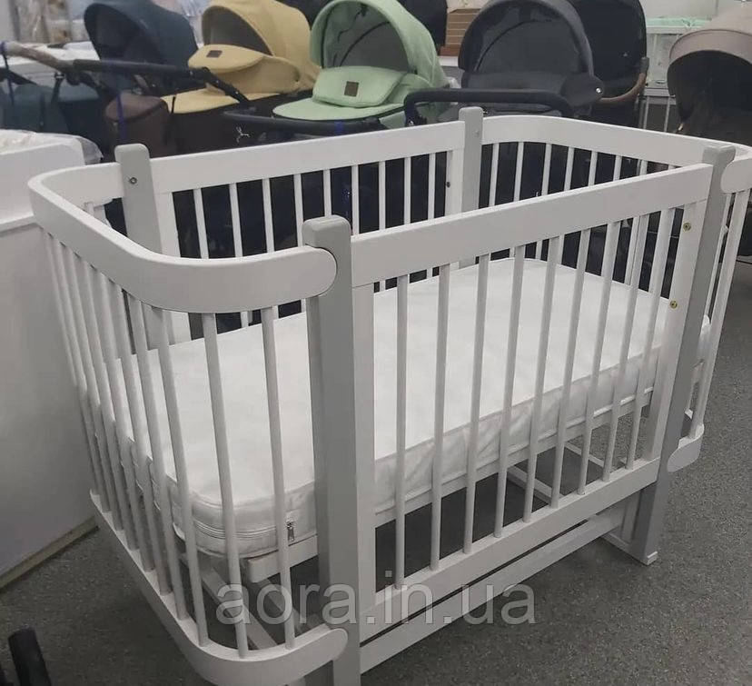 Дитяче ліжечко Монако  Престиж з маятником + Матрац колір білий +сірий, фото 1