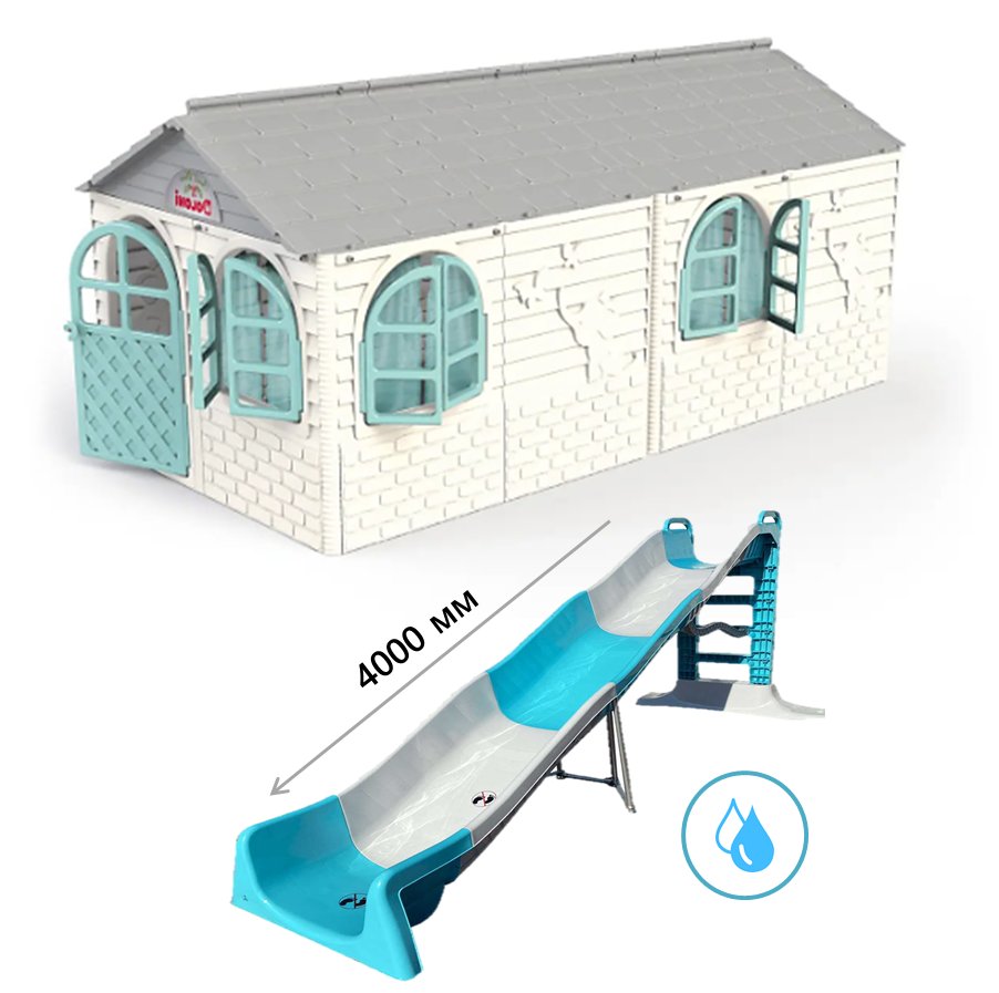 АКЦІЯ НАБІР Дитячий великий пластиковий будиночок зі шторками і МЕГА гірка для басейну ТМ Doloni, фото 1