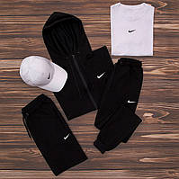 Спортивный костюм Nike Кофта + Штаны + Шорты + Футболка + Кепка черный Комплект весенний осенний Найк