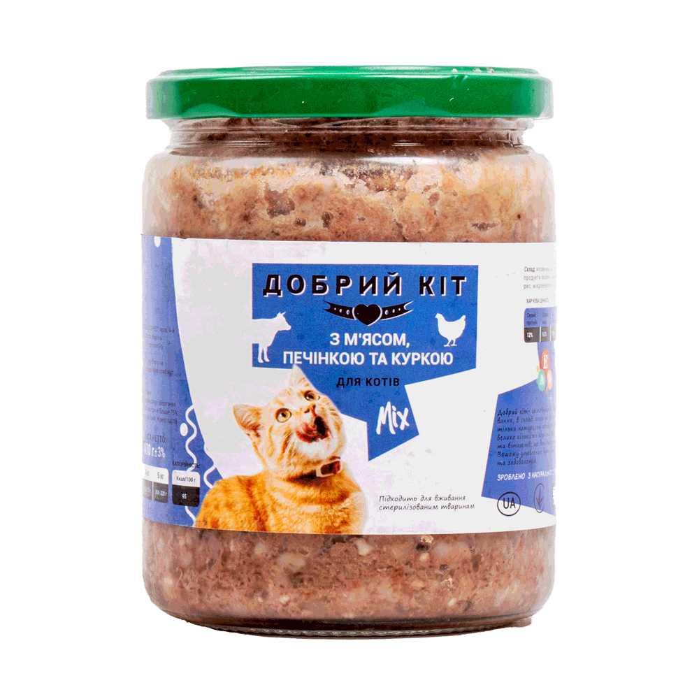 Блок консервованого корму для кішок з печінкою і куркою "Добрий Кіт" 6*470 г