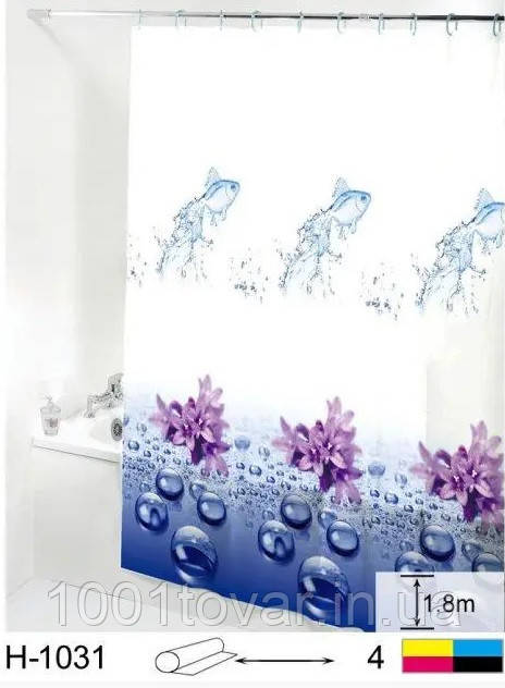Силіконова шторка для ванної кімнати з малюнком, розмір 180х180 см., фото 1