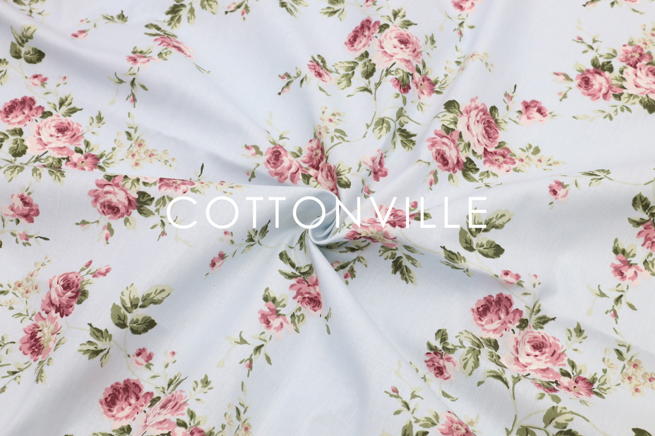 Ранфорс 240 см Букетики троянд на блакитному фоні (залишок 1.95 мп), фото 1