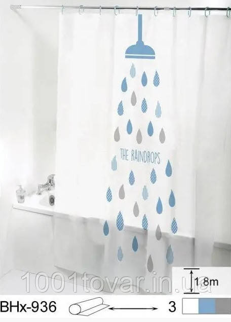 Силіконова шторка для ванної кімнати з малюнком, розмір 180х180 см., фото 1