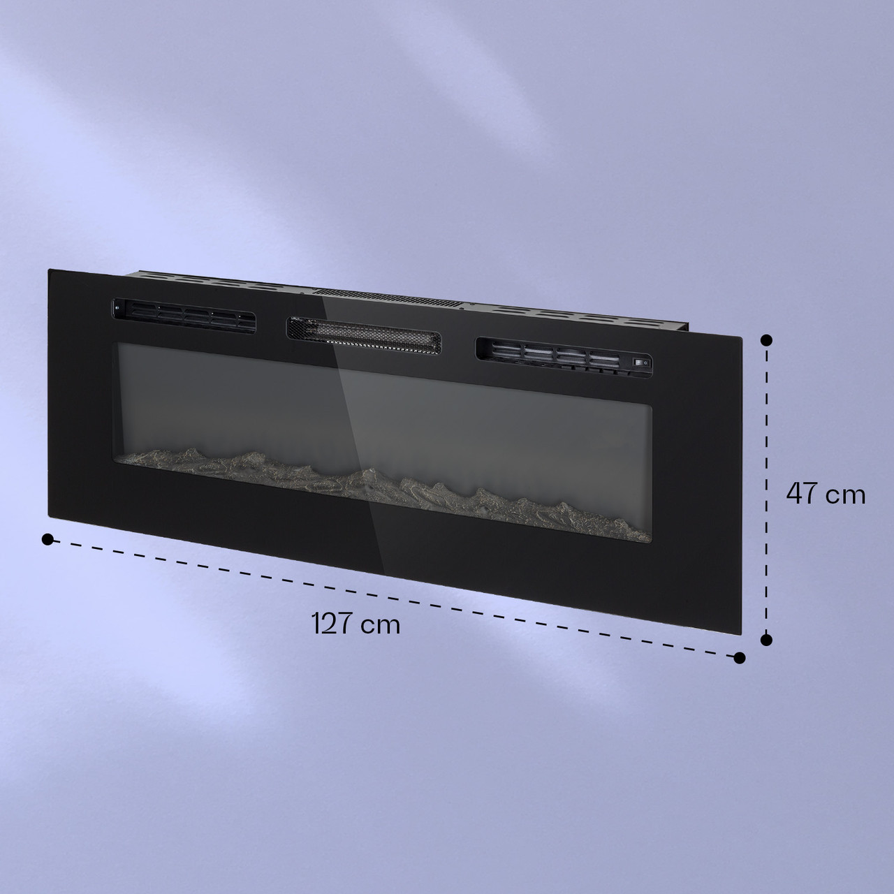 Galeras электрическая стена и встроенный камин 1800 Вт светодиод 3 цвета таймер 127 x 47 x 13 см | Черный - фото 8 - id-p1663337256