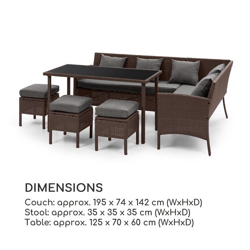 Titania Dining Lounge Set садовый набор обеденный стол 3 табурета 5 подушек полиротанг коричневый / - фото 9 - id-p1663339003