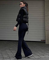 Женские модные стильные обтягивающие черные брюки-лосины клёш внизу микродайвинг 42-44 44-46
