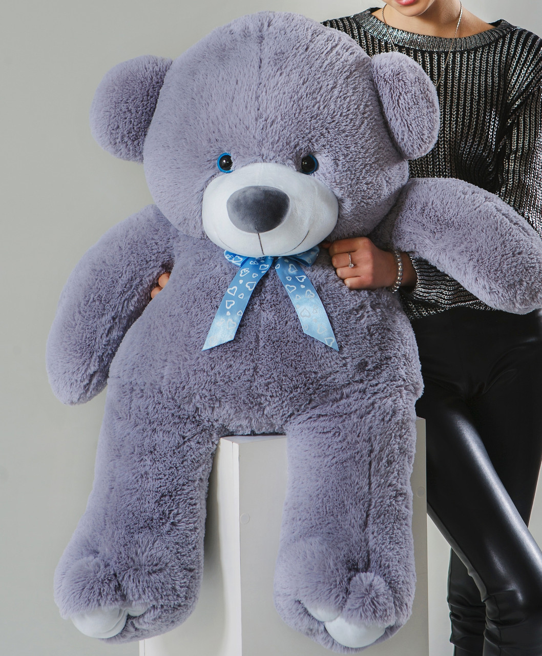 Плюшевий ведмедик сірого кольору 140 см, Дитячі м'які ведмеді для дівчат у подарунок, Ведмедик м'який сірий 120-140 см