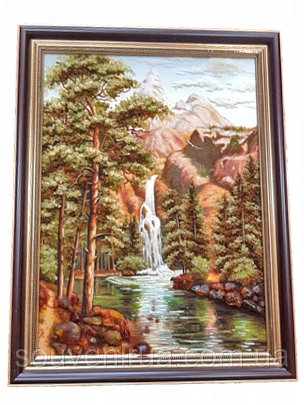 Картина з бурштину "Гірська річка"
