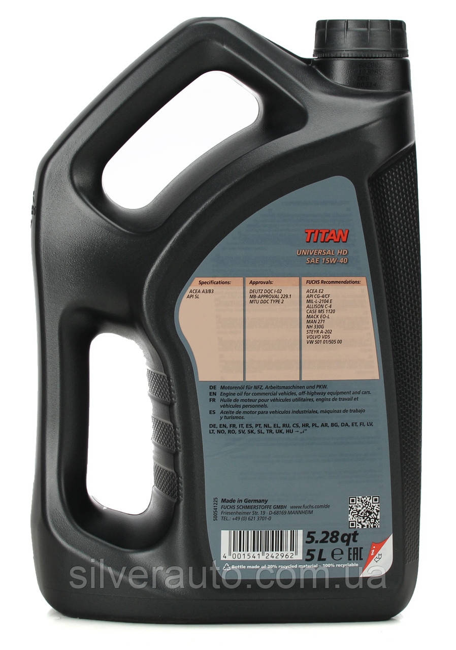Моторное масло Fuchs Titan Universal HD 15W-40 5л (ID#96654820), цена ...