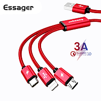 Зарядний кабель 3 в 1 ESSAGER (micro USB Type-C, iPhone) 1.2 метр