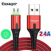 Зарядний кабель з підсвічуванням червоний ESSAGER micro USB 2.4 A 1метр