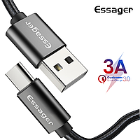 Зарядний кабель Black ESSAGER USB Type-C 3A 1метр