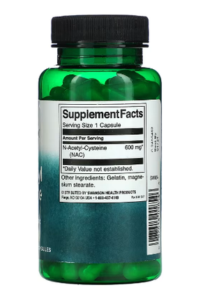 Амінокислота Swanson NAC N-Acetyl Cysteine 600 mg 100 Caps, фото 2