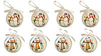 Набор елочных игрушек шары Снеговик, 8 шт, D6 см, белый, с рисунком, пенопласт