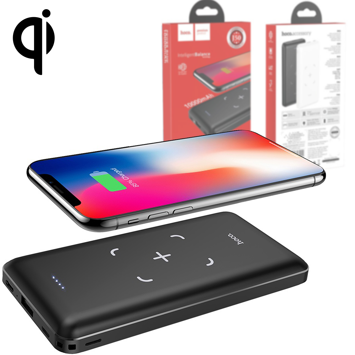 HOCO J50 Surf Wireless charging 10000mAh Black Универсальная батарея Li-Pol От USB Type-C