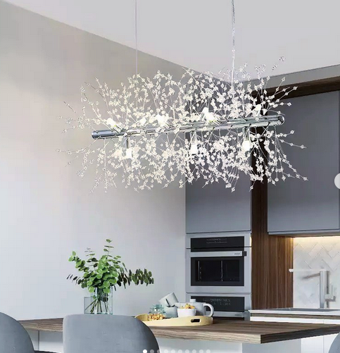 Пухнастий підвісний світильник з серії Кульбаби, в корпусі видовженої форми, кольору CHROME на 90см, фото 1