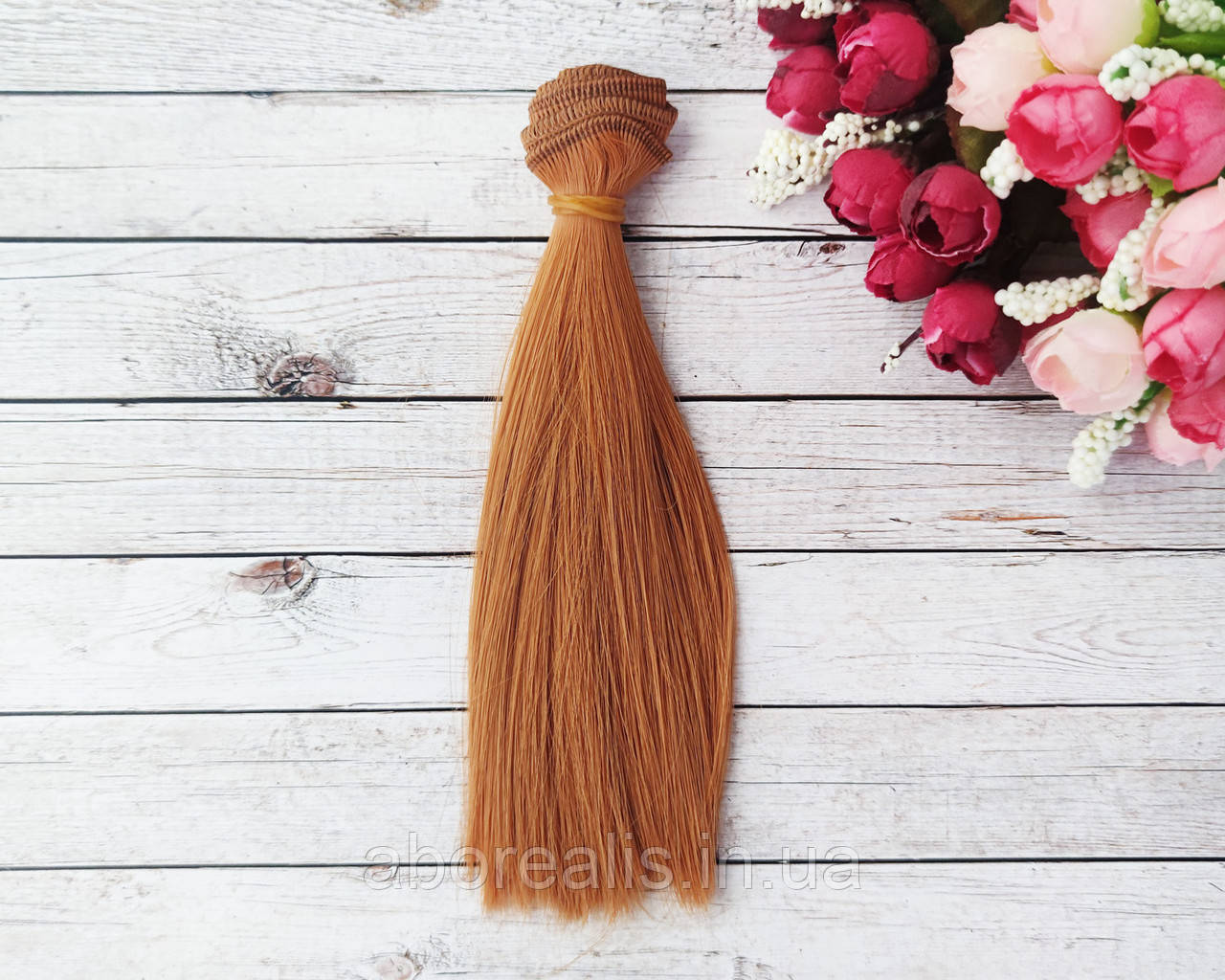 Волосся для ляльки прямі 15 см, золотисто-червоні, фото 1