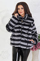 Утепленный модный полушубок с капюшоном Ткань Эко Шиншила Размер 48-50 50-52 52-54 54-56