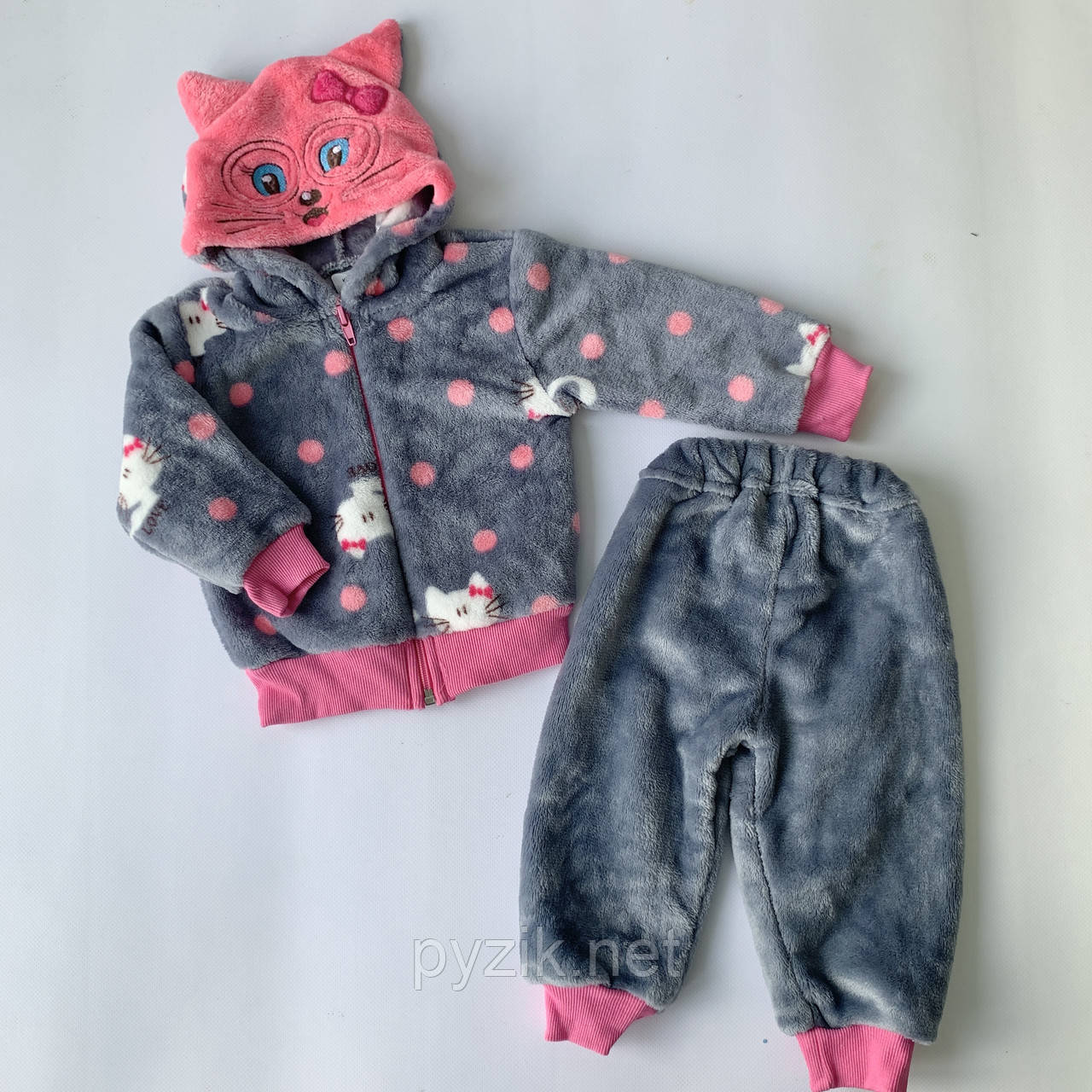 Дитячий теплий комплект "Кошеня" кофта зі штанцями (махра) 62-68 розмір