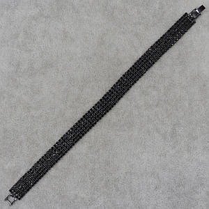 Браслет женский многорядный мягкий черный с кристаллами длинна 20 см ширина 10 мм 5 рядов камней