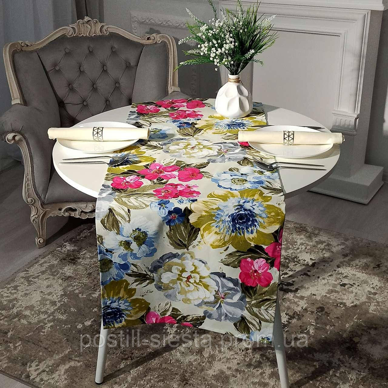 Купить Ранер на стол яркий Акварель цветы розмер 50 х 140 см, цена 360 ...