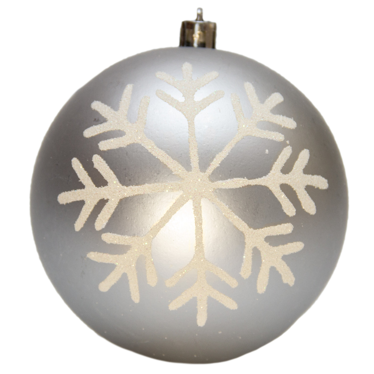 Ялинкова іграшка - куля, D10 см, срібляста зі сніжинкою, матова, пластик (250652-2), фото 1