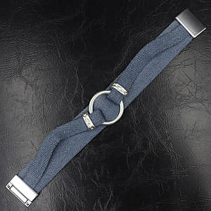 Жіночий широкий браслет застібка-магніт світло джинсовий зі сріблястими елементами ширина 2 см довжина 19 см